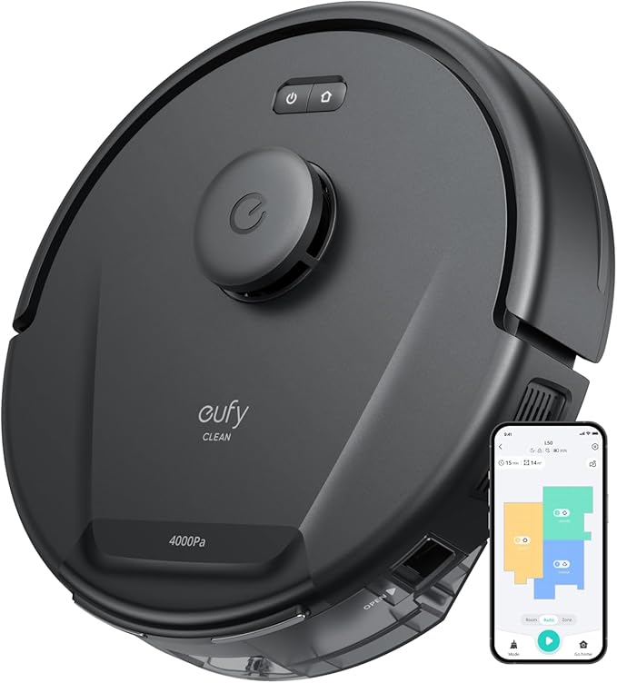 eufy Certified Like-New L50 Robot Vacuum with 4,000 Pa Powerful Suction, Precise iPath Laser Navigation, Customizable Al Mapping, Climb Up to 20 mm, Ideal for Hard Floor, Tile, and Carpet (Renewed)