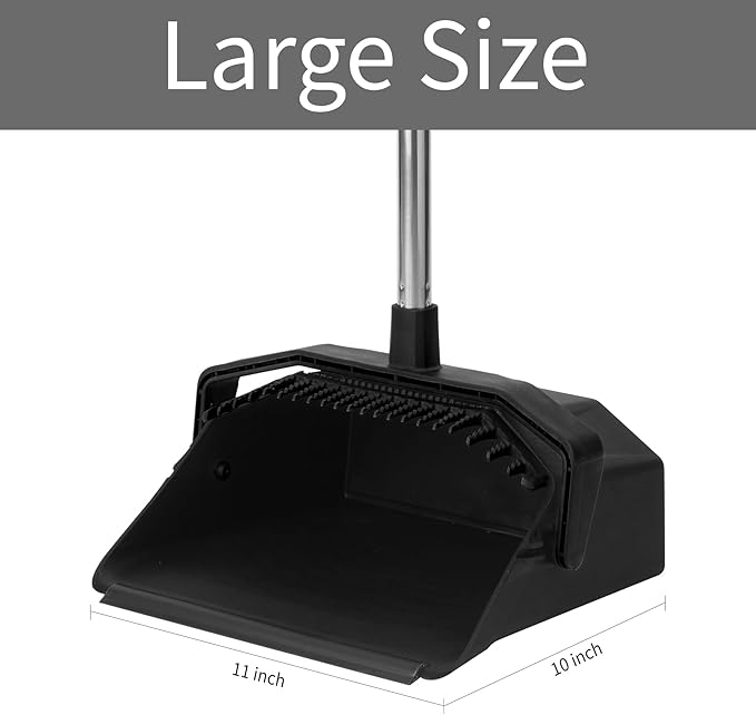 3-Pack Broom with Dustpan Combo Set, Commercial Broom and Dustpan Set, Dust Pan with Long Handle, 51'' Large Brooms with Self-Cleaning Dust Pan Teeth for Restaurant Lobby Garage - Black