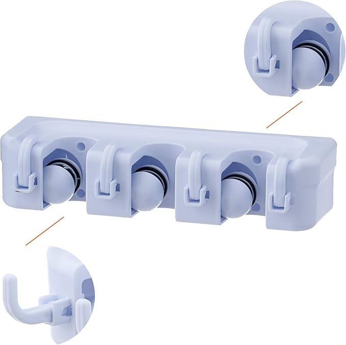 Superio Mop & Broom organizer 3-Slots (White 2-Pack)