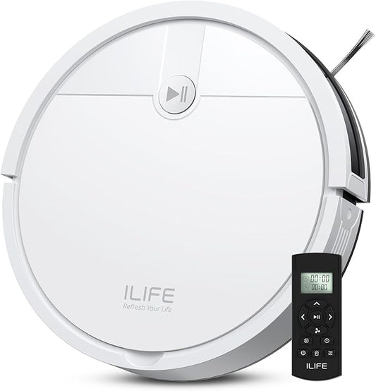 ILIFE V2 Robot Vacuum Cleaner, Tangle-Free Suction, 120 Mins Runtime, Slim, Self-Charging Robotic Vacuum Cleaner, Ideal for Pet Hair and Hard Floors