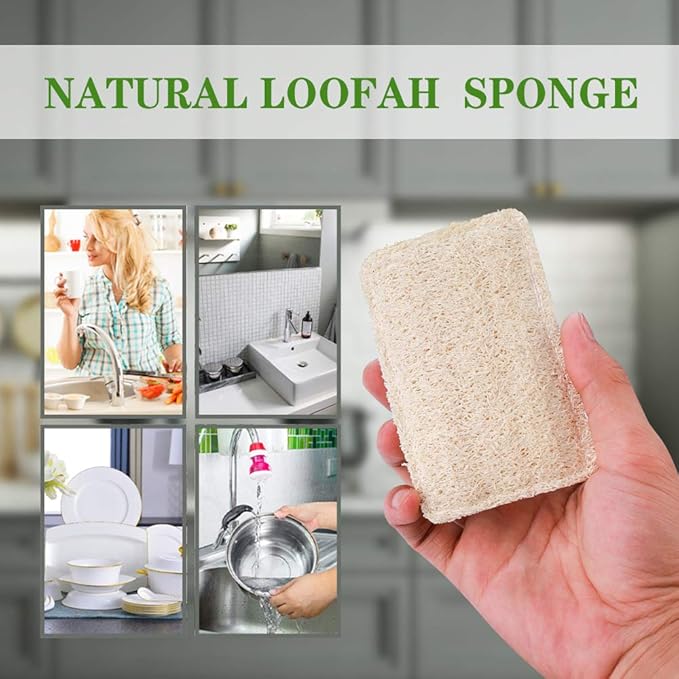 WANGDA.G Loofah Dish Sponges Kitchen,Organic Natural Sponges for Dishes,Non Scratch Eco Friendly Biodegradable for Cleaning,6PCS