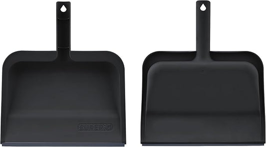 Superio Clip-On Dustpan with Rubber Lip - 10-inch Wide Durable Plastic Dust Pan with Comfort Grip Handle, 2-Pack (Black)