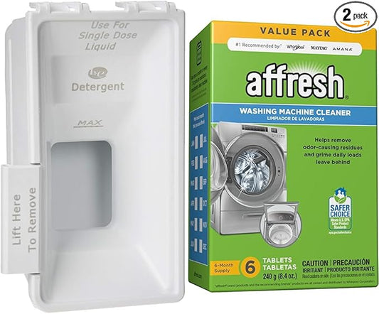 Whirlpool W10340677A Dispenser Cup & Affresh Washing Machine Cleaner, Cleans Front Load and Top Load Washers, Including HE, 6 Tablets