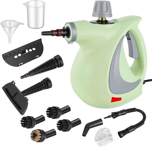 Handheld Pressurized Steam Cleaner with 12 pcs Accessories, Portable Steamer for Cleaning, Steam Cleaner for Home Use, Steamer for Cleaning Car, Furniture, Floor, Upholstery, Grout and Tile, Green