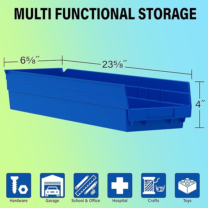Akro-Mils 30164 Plastic Shelf Bins, Heavy Duty Storage Bins for Garage, Closet, and Drawer Organization, 24-Inch x 6-1/2-Inch x 4-Inch, Yellow, 6-Pack