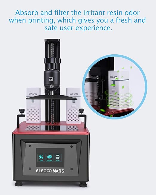 ELEGOO 2PCS Mini Air Purifier with Activated Carbon Filter and Universal Adaptor for LCD/DLP/MSLA Resin 3D Printer