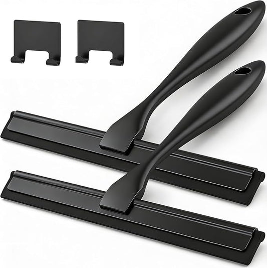 2PACK All-Purpose Shower Squeegee for Shower Doors, Tile Shower Walls, Bathroom, Window, Glass and Car Windshield, Mirrors and Kitchen-Stainless Steel, 10 Inches, Black