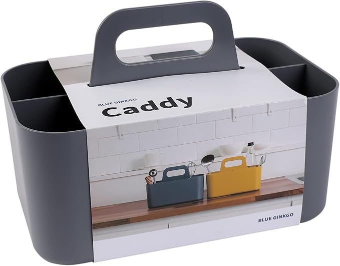 BLUE GINKGO Stackable Organizer Caddy – Korean-Made Portable Tote for Bathroom, Office, Crafts, or School Supplies (Rectangle, Gray)