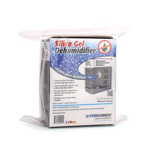 HYDROSORBENT® Silica Gel Dehumidifier (200gm - 1 Pack) - Silica Gel Packets w/Built-In Color Changing Indicator for Reactivation - Carton Moisture Absorbers for Food Storage - Desiccant Dehumidifier