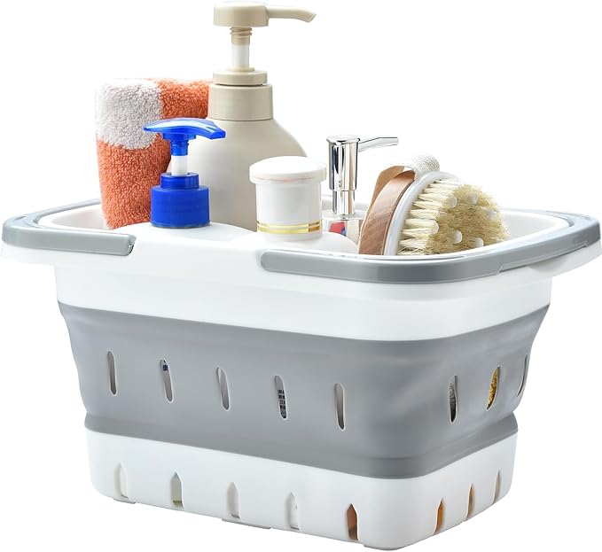Haundry Portable Shower Caddy Basket, Foldable Caddy Basket with Handles, Collapsible Storage Organizer for Bathroom, Kitchen, College Dorm,Gym (Grey)