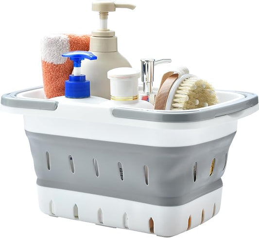 Haundry Portable Shower Caddy Basket, Foldable Caddy Basket with Handles, Collapsible Storage Organizer for Bathroom, Kitchen, College Dorm,Gym (Grey)