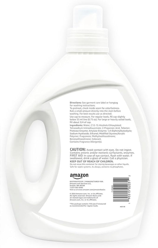 Amazon Basics Concentrated Liquid Laundry Detergent, Clean Linen, 110 loads, 82.5 Fl Oz (Previously Solimo)