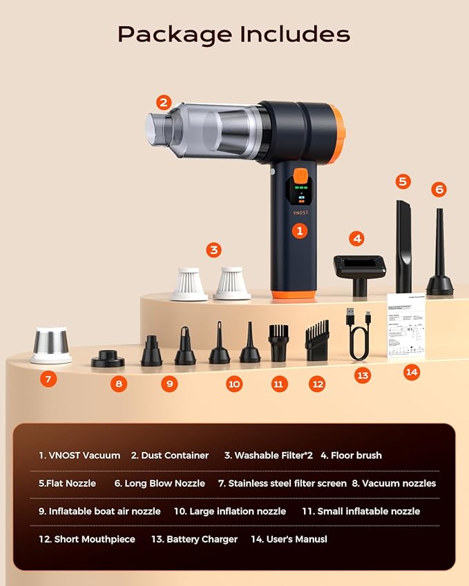 Car Vacuum Portable Cordless, 4-in-1 Handheld Vacuum Cordless with 30000PA Suction, 130000RPM, 6800mAh Battery, 10 Nozzles, Rubber Paint Material for Car, Home, Birthday Gifts (Black)