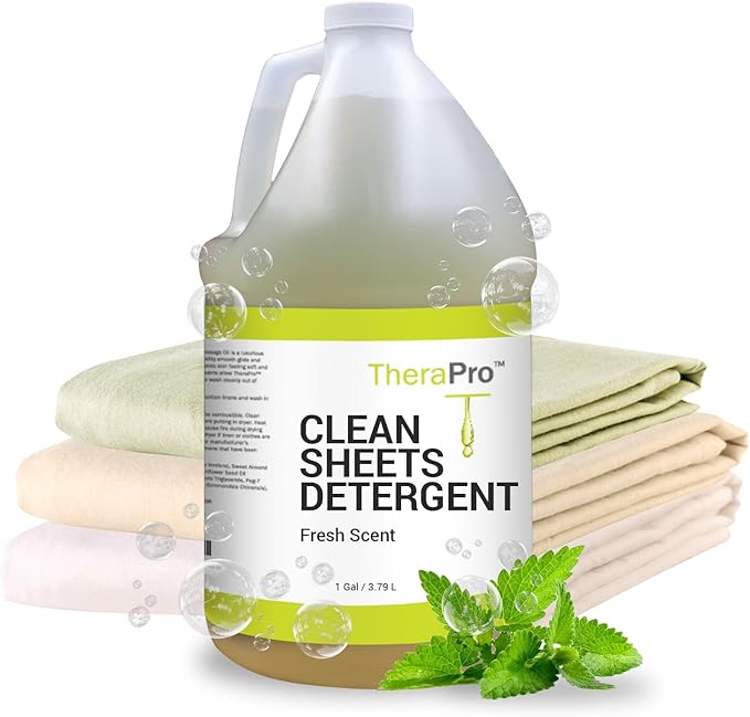 TheraPro Natural Liquid Laundry Detergent for Massage Sheets & Spa Linens - 1 Gallon - Professional Grade Biodegradable Laundry Detergent Removes Tough Stains Left by Oil & Creams - Fresh Clean Scent