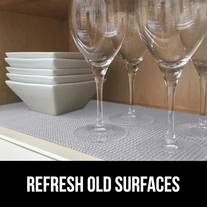 GORILLA GRIP powerGRIP Drawer Shelf and Cabinet Liner, Thick Strong Hold, Non-Adhesive Liners Protect Kitchen Cabinets and Cupboard, Bathroom Drawers, Easy Install, Breathable Mat, 20" x20' Light Gray