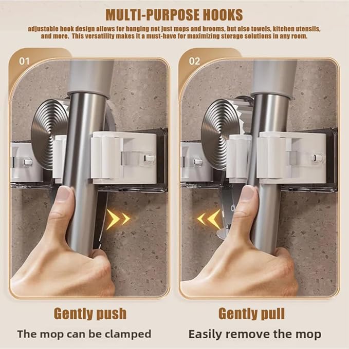Broom and Mop Holder Wall Mount 2PCS Suction Cup Organizer with Retractable Rack No Drill Bathroom Storage Transparent Clear