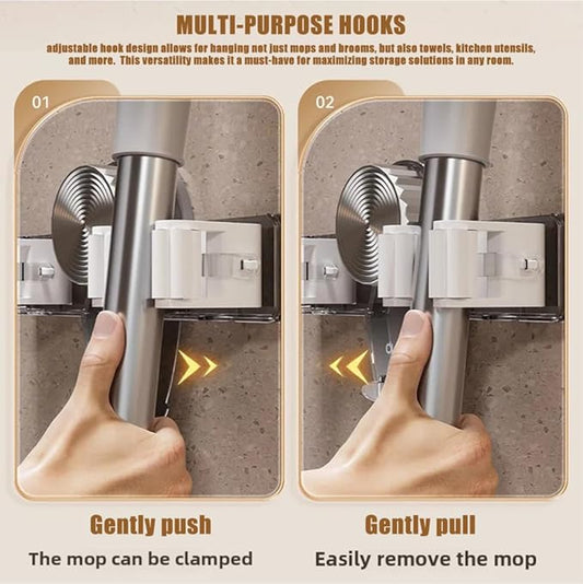 Broom and Mop Holder Wall Mount 2PCS Suction Cup Organizer with Retractable Rack No Drill Bathroom Storage Transparent Clear