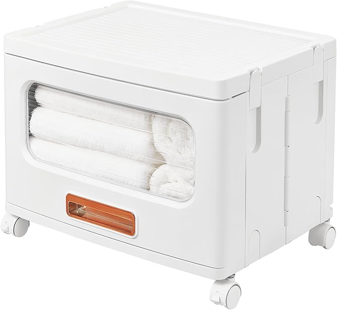 VECELO Stackable Storage Drawers Cabinet with Wheels, Storage Bins Pull Out, Waterproof Drawer Closet Organizer, Multi-Tier Stackable Design for Bedroom/Livingroom/Bathroom, Medium, 1-Tier