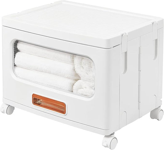 VECELO Stackable Storage Drawers Cabinet with Wheels, Storage Bins Pull Out, Waterproof Drawer Closet Organizer, Multi-Tier Stackable Design for Bedroom/Livingroom/Bathroom, Medium, 1-Tier