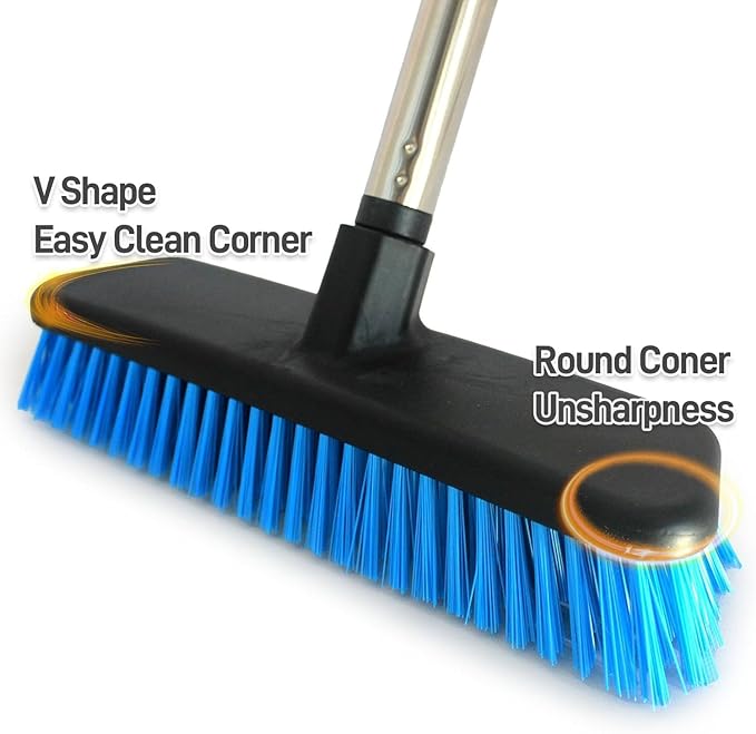 Deck Brush with Retractable Long Handled Floor, Floor Scrub Brushes, Heavy-Duty Push BroomBrush, 55" Brush Stiff Bristle Scrubbing Brush for Cleaning Bathroom Kitchen Carpets Garage and Tiles
