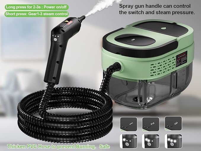 Handheld Steam Cleaner for Home, 2500W High Pressure Steam Cleaner for Car Detailing, 3 Steam Levels, 1600Ml Tank, High Heat Steamer for Bed Bugs, Couch, Furniture, Kitchen, Bathroom, Floors
