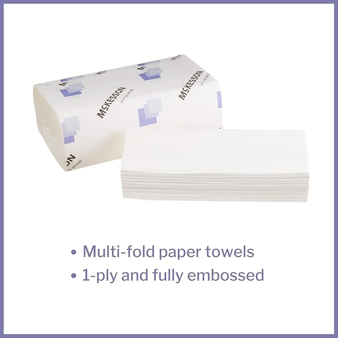 McKesson Multi-Fold Paper Towels for Bathroom or Kitchen, 1-Ply, White, 9.06 in x 9.45 in, 250 Towels, 1 Pack