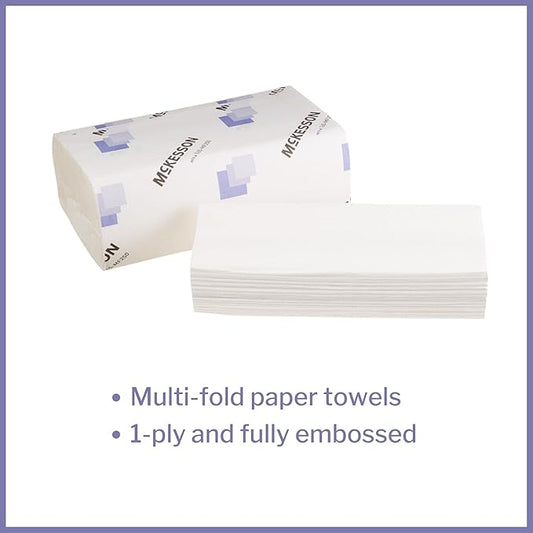McKesson Multi-Fold Paper Towels for Bathroom or Kitchen, 1-Ply, White, 9.06 in x 9.45 in, 250 Towels, 1 Pack
