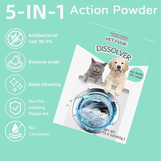 Pet Hair Remover for Laundry, Pet Hair Dissolver for Washing Machine, Deep Cleaning Washing Machine Cleaner, 14.3 Oz, 405g, HE/Top/Front-Load Compatible, 3 Sachets