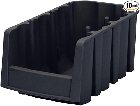 Akro-Mils 30716 Economy Stacking Shelf Plastic Storage Bins, (12-Inch x 6-5/8-Inch x 5-Inch), Black (10-Pack)