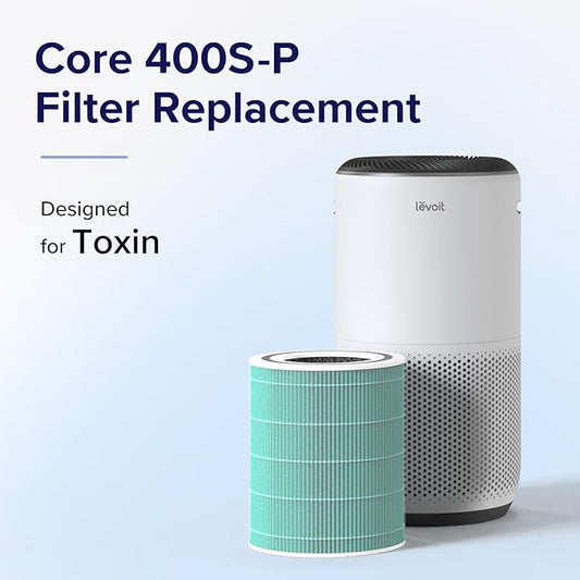 LEVOIT Genuine Core 400S-P Air Purifier Toxin Absorber Replacement Filter, Supports HEPA Sleep Mode, High-Efficiency Activated Carbon for Removal of Odor, Pollen, Smoke, Core 400S-RF-TX, 1 Pack, Green