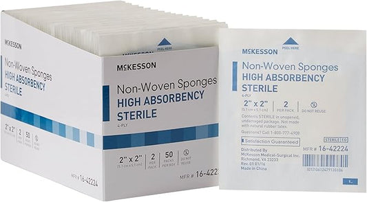 McKesson Non-Woven Sponges, Sterile, 4-Ply, High Absorbency, Polyester/Rayon (2 X 2 Inch (100 Count))