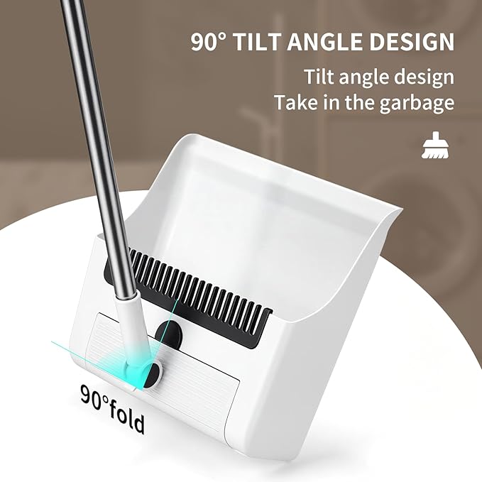 Upgrade 3-in-1 Standing Broom and Dustpan Cleaning Set, Long Handle Soft Bristle, Upright Design Cleaning Set for Home, Office, Indoor&Outdoor Sweeping