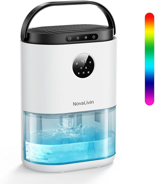 Dehumidifier for Home, 68 OZ Water Tank Dehumidifiers for Bathroom, Bedroom, Living room with, Auto Humidity Control, Digital Display, 7 Color Breathing Light, White
