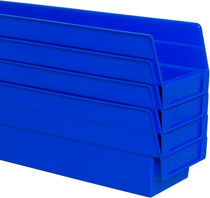 Akro-Mils 30120 Plastic Shelf Bins, Heavy Duty Storage Bins for Garage, Closet, and Drawer Organization, 12-Inch x 4-Inch x 4-Inch, Blue, 24-Pack