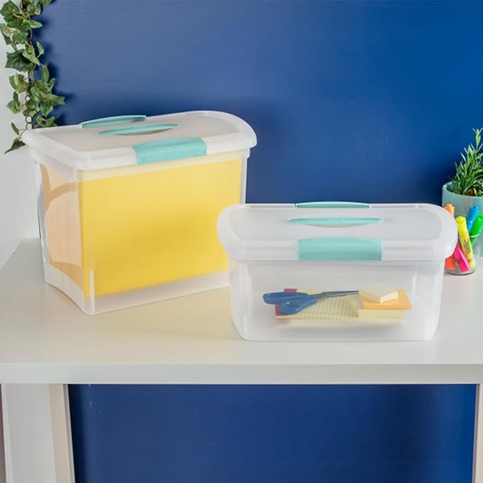 Sterilite Medium Nesting ShowOffs, Stackable Small Storage Bin with Latching Lid and Handle, Plastic Container to Organize Home, Clear, 12-Pack