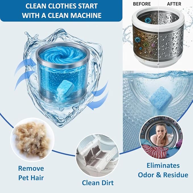 Washing Machine Cleaner Descaler | Deep Cleaning Tablets For HE Front & Top Load Washer, Septic Safe Eco-Friendly Deodorizer, Clean Inside Drum and Laundry Tub Seal (Ocean Breeze - 12 Count)