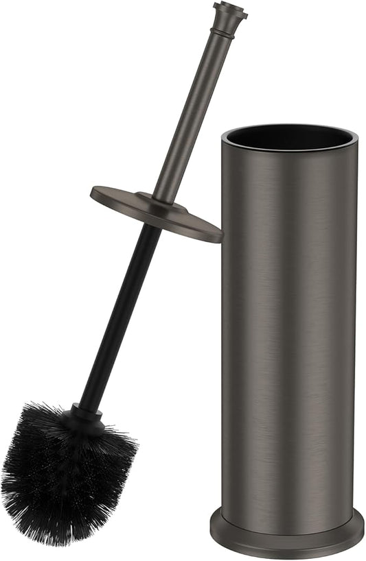 Pewter Toilet Brush and Holder，Extra Long Handled Toilet Brush for Bathroom，Stainless Steel Heavy Duty Toilet Bowl Brush,Removable Inner Bowl,Deep Cleaning Dense Bristles Cleaner Brush -Space Saving