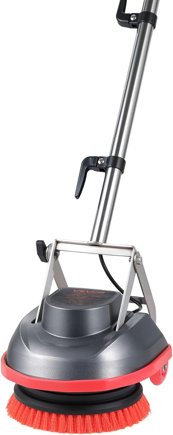 VEVOR Commercial Floor Scrubber Machine, Heavy Duty Floor Cleaner Polisher with 2 Wheels, Professional Electric Carpet Buffer, Max 1900 RPM, 43 FT Cord, 3 Pads & 3 Brushes - All Floor Surfaces