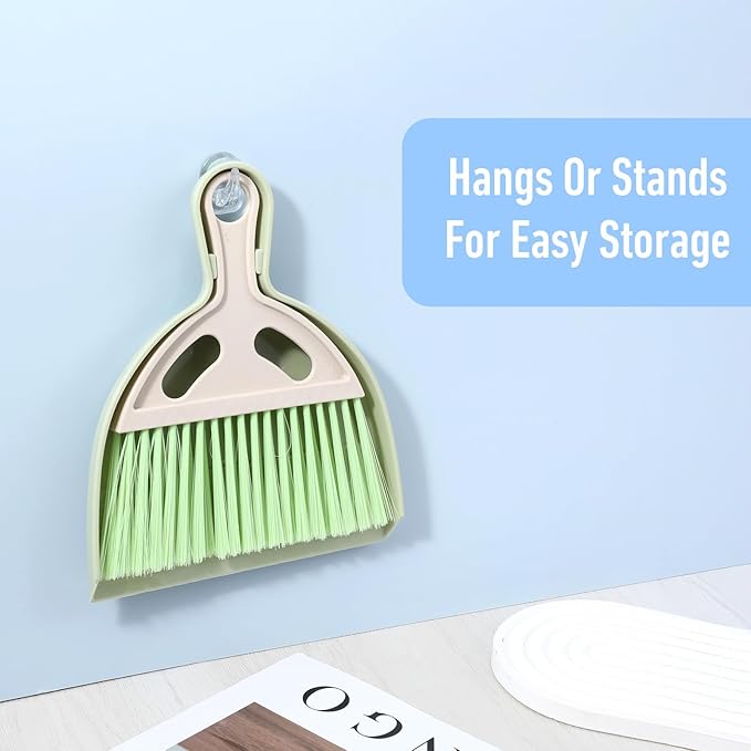 6 Pcs Small Broom and Dustpan Set Nesting Hand Broom and Dustpan Mini Hangable Whisk Mini Brooms and Dustpans Set with Handle for Cleaning Table Desk Sofa Car Countertop Pet Nest (Blue/Pink/Green)