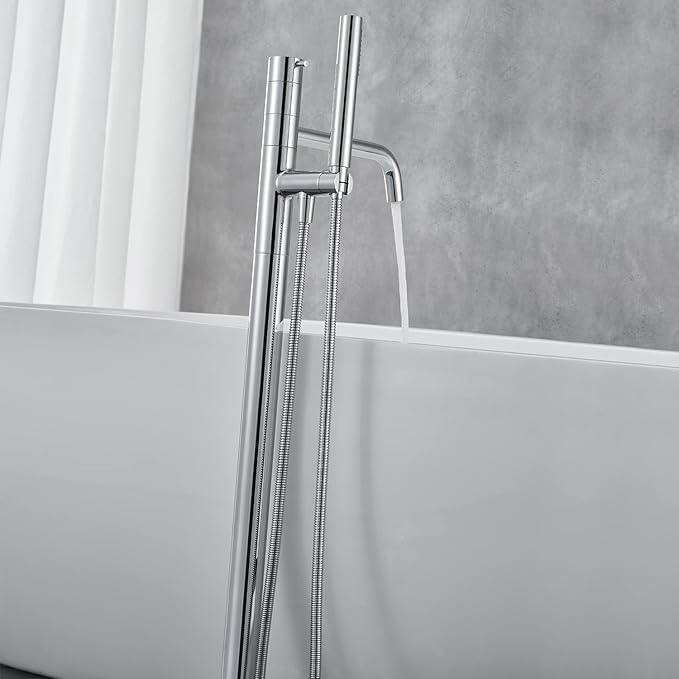 Freestanding Bathtub Faucet Floor Mount Tub Filler Chrome Brass Single Handle Bathroom Faucets with Hand Shower