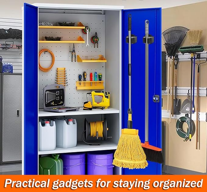 AKOAK Broom and Mop Rack Holder, Wall Storage Organizer, Screw Mount, Garden Tool Organizer Stainless Steel Mop Rack, Home, Kitchen, Bathroom, Garden, Garage Storage (4 PCS, Black+Silver)
