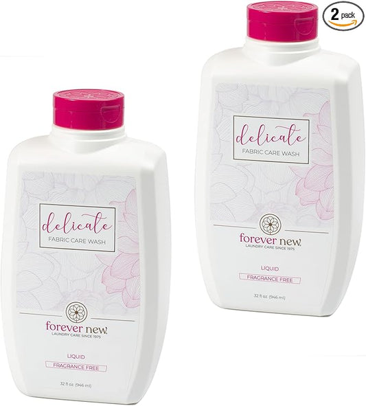 FOREVER NEW Delicate Hypoallergenic Laundry Detergent Liquid - 100 to 128 Large Loads - Gentle washing detergent for Silk, Cashmere, Bra, Undergarments, Wool etc. - Unscented - 32oz (2pack)