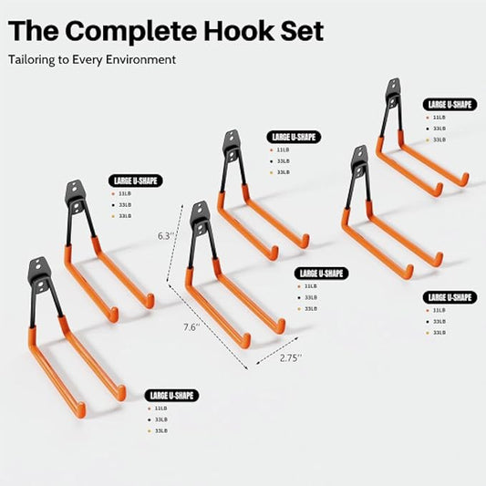 Garage Hooks Heavy Duty, 8 Pack Wall Mount Storage Hangers with Extension Cord Holder Organizer, for Power Tool, Garden Tool, Utility, Ladder, Hose and More