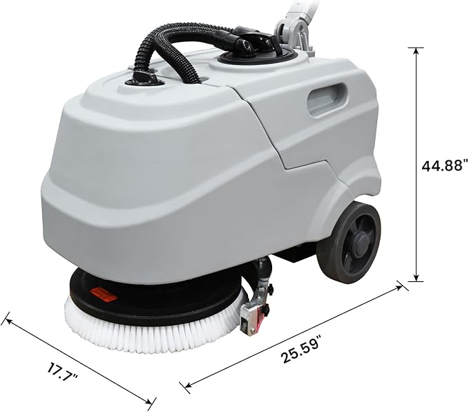 13.7" Walk Behind Floor Scrubber Machine, Foldable Hand Push Floor Scrubber, 17L Large Tank, 180 RPM High-Efficiency Battery Powered for Office, Restaurant, Industrial & Commercial
