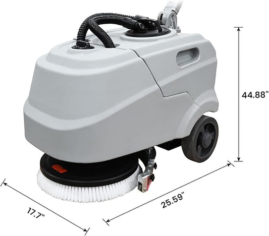 13.7" Walk Behind Floor Scrubber Machine, Foldable Hand Push Floor Scrubber, 17L Large Tank, 180 RPM High-Efficiency Battery Powered for Office, Restaurant, Industrial & Commercial