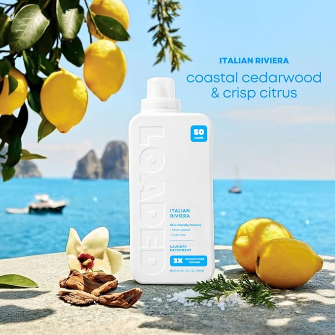 Loaded Laundry Detergent, Luxury Cologne & Perfume Scented | 50 Loads | Sea Salt & Citrus | Skin-Friendly & Plant-Based | Made in USA | 32 oz