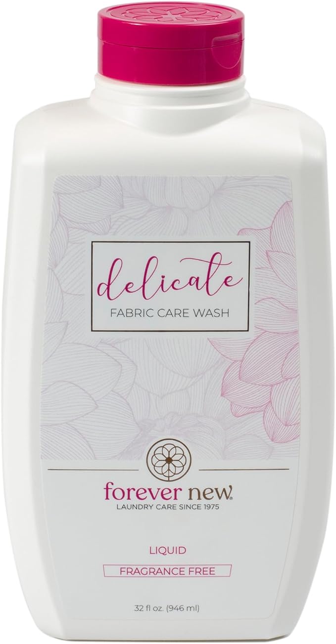 FOREVER NEW Delicate Hypoallergenic Laundry Detergent Liquid - 100 to 128 Large Loads - Gentle washing detergent for Silk, Cashmere, Bra, Undergarments, Wool etc. - Unscented - 32oz (2pack)