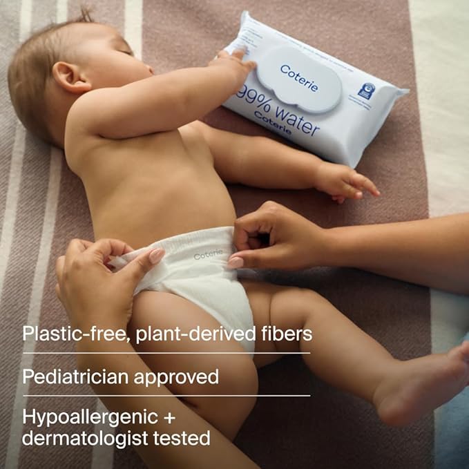 Coterie Baby Wipes, 8 Pack, 448 Count, Unscented Wipes, 99% Purified Water, Plastic-Free & Plant-Derived Fibers, Fragrance Free Hypoallergenic Sensitive Skin Baby Essentials, Clean Ingredients