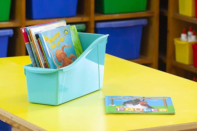 Storex Large Book Bin, Interlocking Plastic Organizer for Home, Office and Classroom, Assorted Colors, (70105C06C) (Pack of 30)