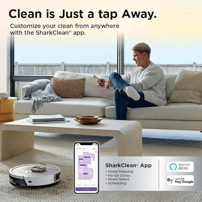Shark Robot Vacuum & Mop Combo, PowerDetect ThermaCharged NeverTouch Pro, Self-Emptying, Self-Refill with Heated Mop Cleaning, 60-Day Capacity, 30-Day Tank, 6 PowerDetect Technologies, White, AV2900XE